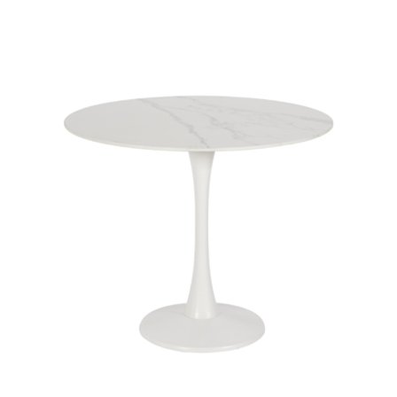 Rundt hvidt spisebord, sintret sten, 90x90x75 cm
