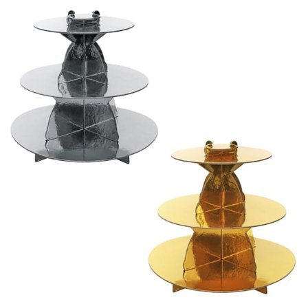 Elegant kakfat i papper med tre våningar - Guld/Silver flerfärgad