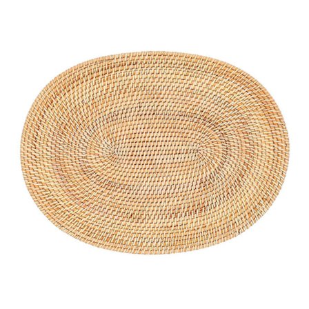 2 stk. Oval Rattan dækkeserviet, Naturlig Rattan Håndvævet, Te-ceremoni tilbehør, Velegnet til spisestue, køkken osv.