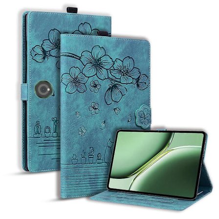 Fodral för OnePlus Pad Pro/Pad 2 med Kortfack Läder Tablet Ställ Folio Omslag Blomma Katt-Grön