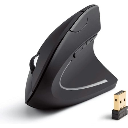 2.4G Trådløs Vertikal Ergonomisk Optisk Mus, 800 / 1200 / 1600 DPI, 5 Knapper for Laptop, Stasjonær PC, Macbook - Svart (FMY)