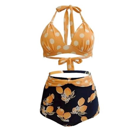 Dame Bikini Sæt Elegant Halterneck Badedragt Vintage Bikini Sæt 2 Dele Dame Høj Talje -GSLA