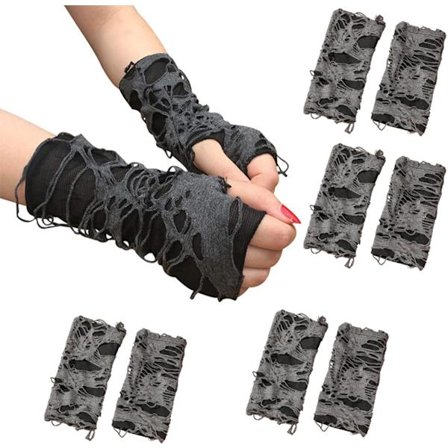 Halloween Dekoration, Handsker, 5 Par Fingerløse Halloween Handsker, Edderkoppespind Blondehandsker, Sorte Punk Handsker, Sort, 28x8cm