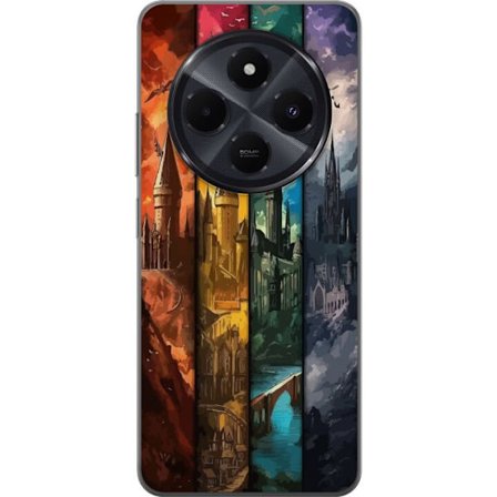 Kompatibel Mobilcover til Xiaomi Xiaomi Redmi A4 Fire magiske slotte i forskellige elementfarver, episk fantasykunst med ild vand luft og mørke i det