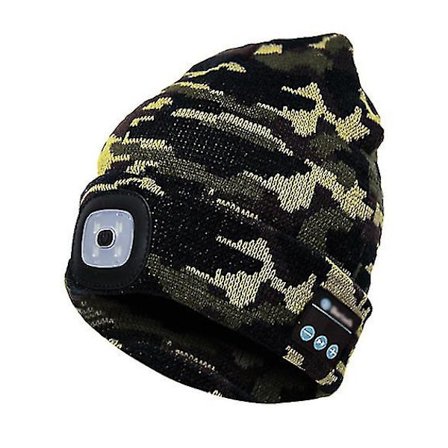 Led-valolla varustettu pipo, USB-ladattava handsfree 4 Led-otsalamppuhattu, unisex talvi lämmin neulottu yöhattu (camouflage)