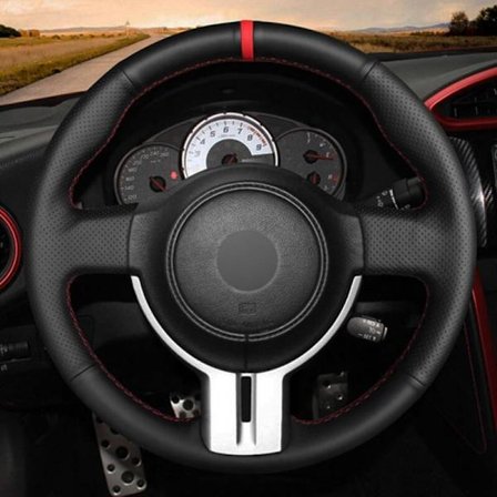 (stil 6) Bilrattkåpa Handsydd Svart Äkta Läder Mocka För Toyota 86(GT86) Subaru BRZ Scion FR-S FRS