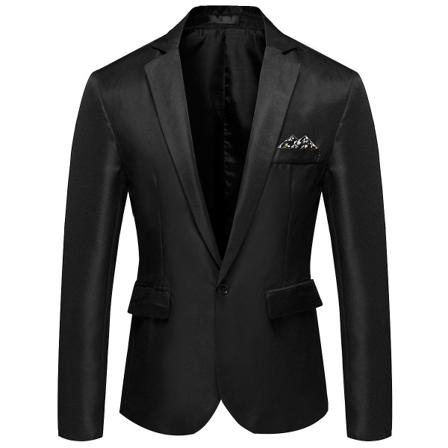Allthemen Herre Business Casual Enknappsjakke med hakket revers i ensfarget Black S