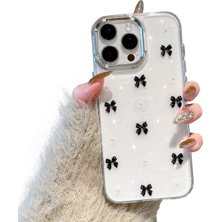 Deksel til iPhone 15 Pro, Bling Glitter 3D Sløyfe Telefondeksel Søt Glitrende Krystallklar Sløyfe Slank Myk Holdbar Beskyttelsesdeksel