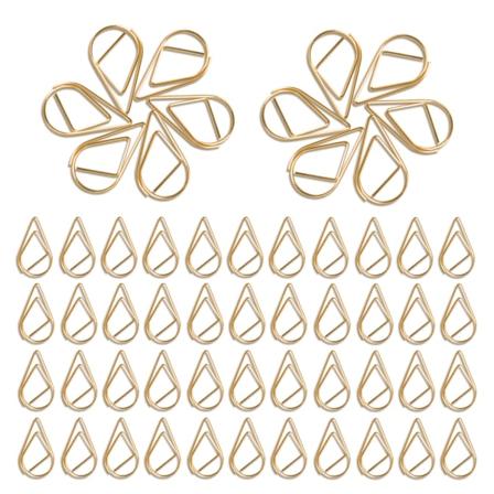 150 Metallklips i form av vanndråper, gullfargede klemmer for bøker, bilder, plakater, notater, memoark, 16 * 25 mm