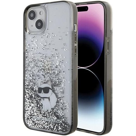 Karl Lagerfeld Liquid Glitter Choupette-etui til iPhone 15 Plus - gennemsigtig