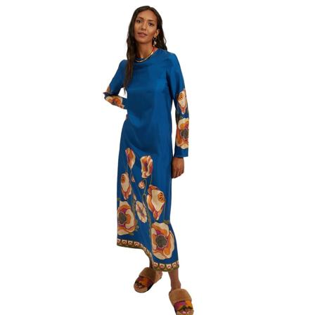 La DoubleJ, Long Sleeve Swing Dress (Placed) Blauw, Dames, Maat:S