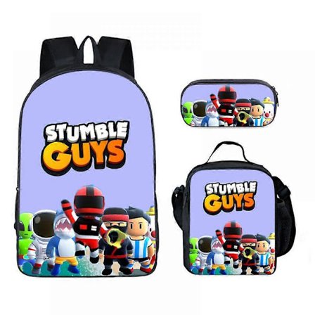 Anime-reppu Stumble Guys Teini-ikäisten koululaukku, Stumble Guys Kolmiosainen reppu, Anime-tietokonelaukku