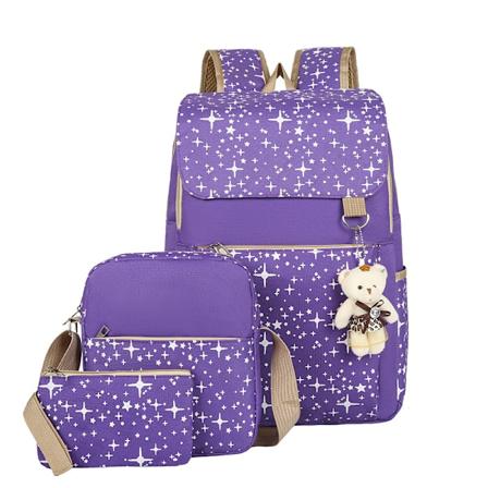 2024 Ny College Style Ryggsäck Björnen Ryggsäck Student Skola Väska Tredelad Set Purple