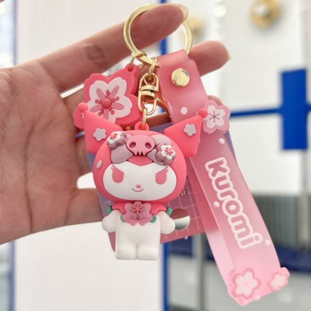 Rosa Sakura Tecknad Nyckelring, Kawaii Söta Nyckelringar Väskberlock Armband