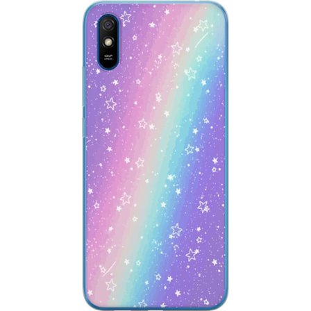 Kompatibelt Mobildeksel til Xiaomi Redmi 9AT Rainbow-farget pastellbakgrunn med hvite stjerner og gnistrende prikker i myk overgang