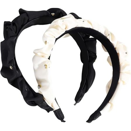 Hårbånd til kvinders hår, 2-pak perleknudede elastiske hårbånd, mode sort & hvid, sødt topknudet hårbånd til at vaske ansigtet