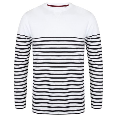Front Row Herr Långärmad Breton Randig T-shirt L Vit/Marinblå