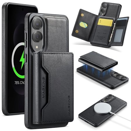 SKALO Samsung S25 Edge MAGKING K2 PU-Nahka Suojakuori Magneettinen Lompakko - Musta