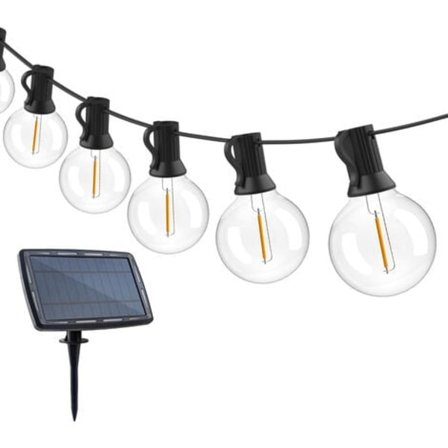 Utomhus ljusslinga, G40 solcells-ljusslinga, 2400 mAh solcell, 7,6 meter, 25 lampor