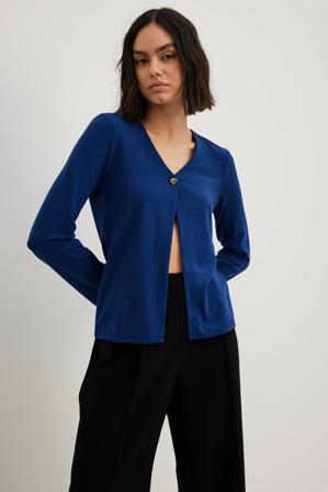NA-KD Trend Haut boutonné à manches longues - Blouses - Bleu - XX-Small