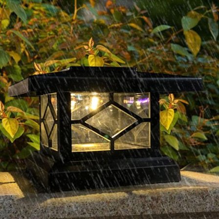 Utendørs solcelle-stolpelys, stolpehette, terrasse, hage, gårdsplass, klassisk søyle