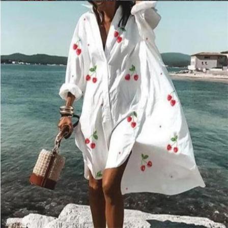 Casual Single Lös Lapel Medellång Skjorta Klänning Summer Holiday