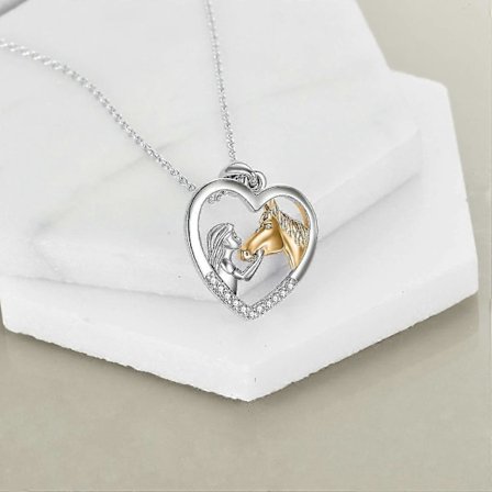 Halskæde med pige og hest til piger, hestesmykker i sterlingsølv, gaver til kvinder GS_tfrf