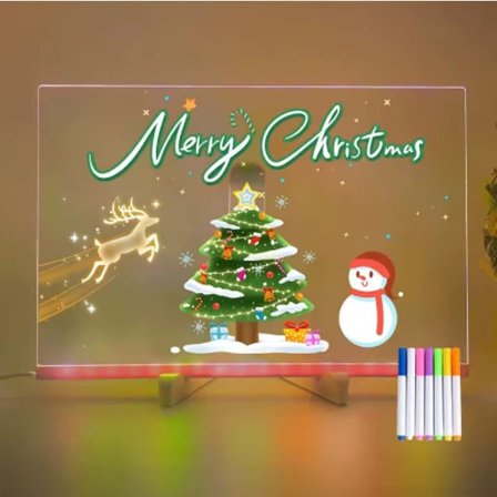 LED-akryltegnebræt DIY-sletbare lysende skrivetavler med stativ og 7-farvet pen USB-tilslutning Opslagstavle med natlampe Børnegaver (S)