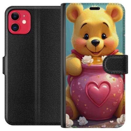 Kompatibelt Lommeboketui til Apple iPhone 11 Søt gul bjørn inspirert av Ole Brumm med rosa hjerteformet boks og honning i en romantisk og sjarmerende