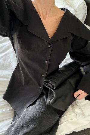 NA-KD Cotton Lapel Collar Blouse - Blusen - Schwarz - EU 36