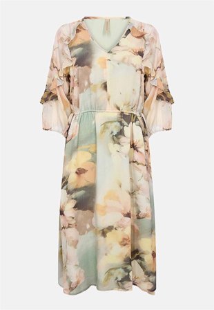 Soyaconcept - Chiffon kjole med et blomstermønster i grøn/mønstret til damer i størrelse L (42) - Cellbes