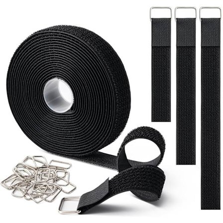 2 cm x 5 m velcrobånd med 25 metalspænder, justerbare fastgørelseskabler, fri klippelængde, genanvendelige nylonkabelbindere til organisering eller S