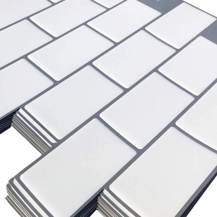 10 stykker hvide selvklæbende metrofliser, selvklæbende stænkbeskyttelse til køkken og badeværelse, 3D-murstens vinyl selvklæbende papir, 30,5x30,5 cm