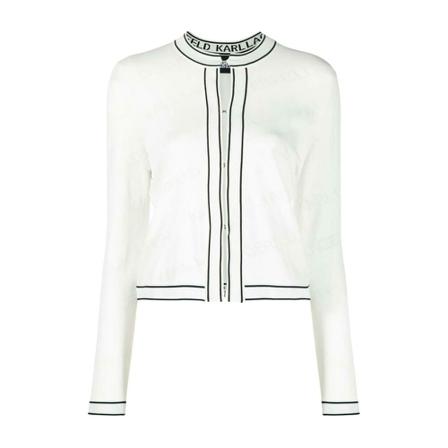 Karl Lagerfeld, Pointelle Cardigan Wit, Dames, Maat:S