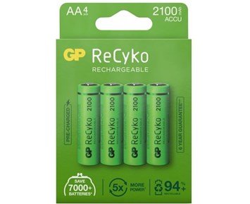 GP-ReCyko AA-batteri, 2100 mAh, 4-pack-4-pk ReCyko AA-batteri, 2100 mAh-Power-Oppladbare batterier