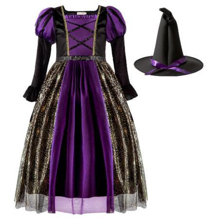 Häxdräkt För Flickor Barn & Toddler Halloween Kostym Dark Purple 140