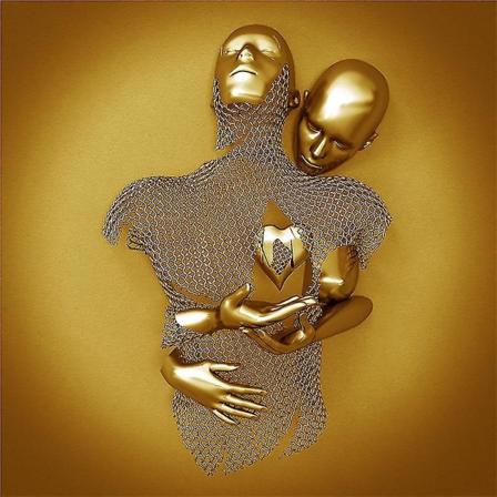 Kjærlighetshjerte Grå - 3D Kunst Vegg Metall Figur Skulptur Par Henger Maleri For Hjem Jiayuzhexin Gold FD29 50X50cm