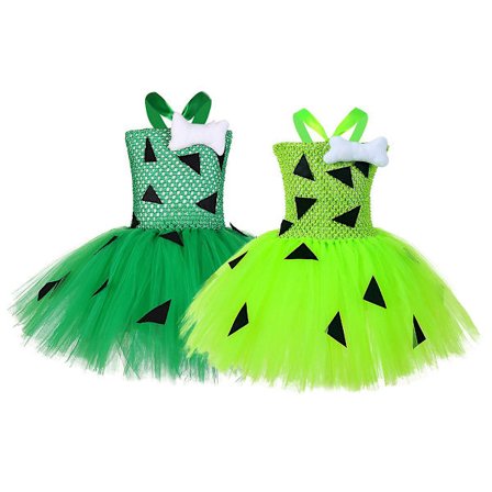 Halloween Flintstones Benkostym Tutu-klänning för flickor 1-12 år (XL(7-8 år) Grön)
