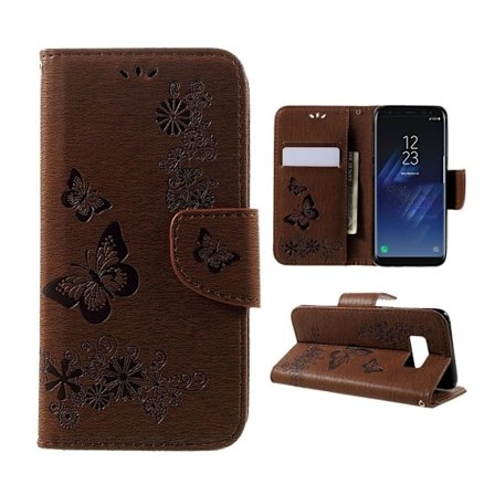 Samsung Galaxy S8 Perhos Kuvioinen Nahkakotelo Lompakko - Ruskea