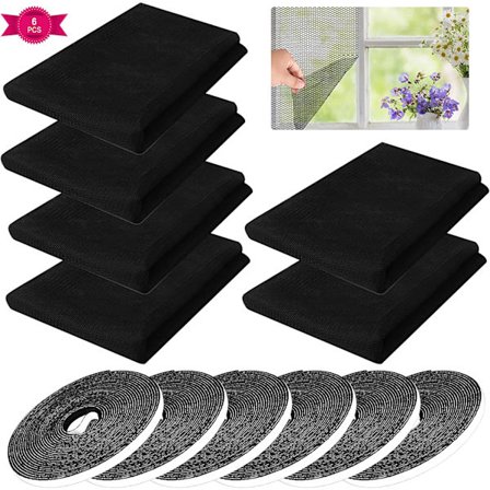 6 stk. (150x130cm) Fluegardin til vinduer, sort myggenet