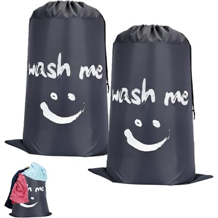 2 stk. nylon vasketøjspose sæt, 91 * 61CM/24.01 * 35.82 tommer ekstra stor rivefast vaskepose med snøre, foldbar opbevaringspose