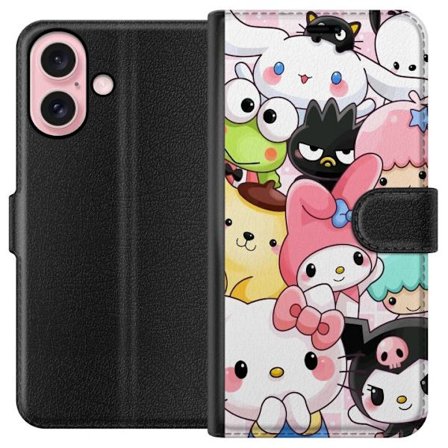 Kompatibel Tegnebogsetui til Apple iPhone 16 Tæt mønster af søde figurer med store øjne i forskellige farver og udtryk med LABUBU-tekst