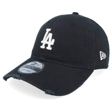 New Era - MLB Zwart unconstructed Cap - Los Angeles Dodgers Distressed 9TWENTY Black/White Dad Cap @ Hatstore