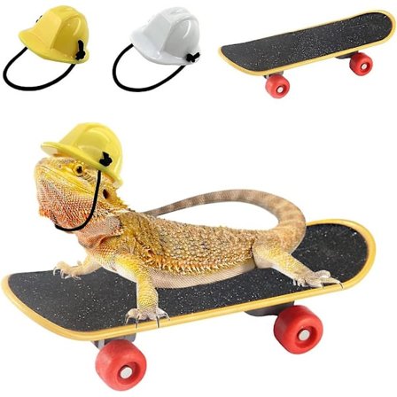 Skægagame Tilbehør Lille Ingeniørhat til Skægagame Øgle Byggehjelm Hatte og Mini Scooter til Hamster Øgle Papegøje Reptil Sm