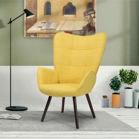 MYSIGA MÖBLER Gul vardagsrumsfåtölj - skandinavisk stil - Ben i tyg och bokträ - 68x74x106cm Gul/mörkbrun