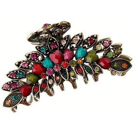 Lady Retro Blomster Hårklokke Klemme Vintage Legering Rhinestone Sklisikker Hårklemme Hårnål Stor Hår Oppdo Grip Badetilbehør