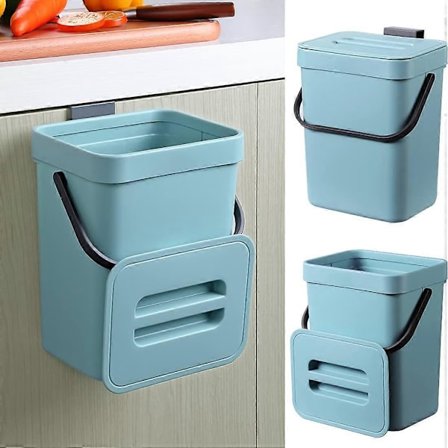 Komposthink för kök, hängande liten soptunna med förseglat lock, 5 liter, monterbar komposthink för kök/badrum/husbil (Blå)