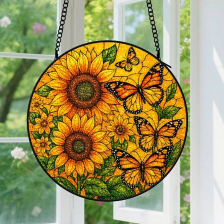 Solros & fjäril Hängande Ornament - Fönsterhängande Solfångare för Mamma Mormor Män Kvinna Vän, för Romantisk Gåva till Honom Henne