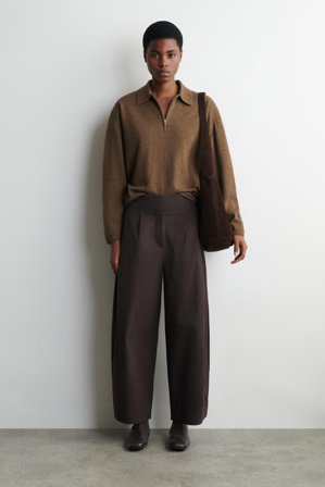 COS Women's Cotton Barrel-Leg Trousers in Brown
