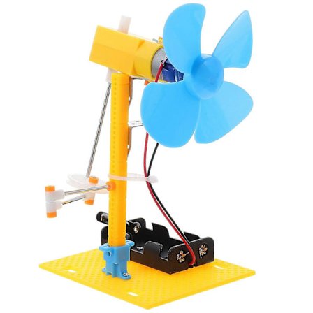 1 sæt DIY samleventilator Manuel samleventilator Elektrisk hovedrystende ventilator Børns videnskabslegetøj [D]